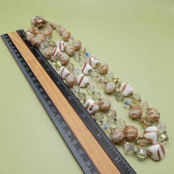 Vintage 1950s Art Glass Beaded Necklace with Aurora Borealis Crystals, 19 Inches - Picture 11 of 13
